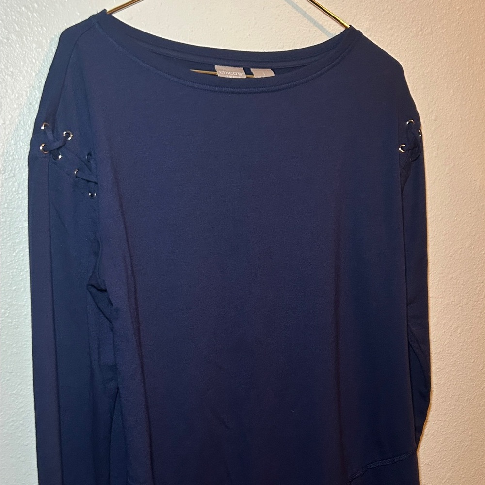 Elegant Navy Long Sleeve Top - Picture 1 of 4